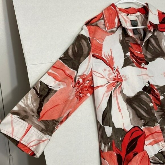 Chico's Blouse, 3/4 Sleeve Floral Button Up, Large - Picture 4 of 11